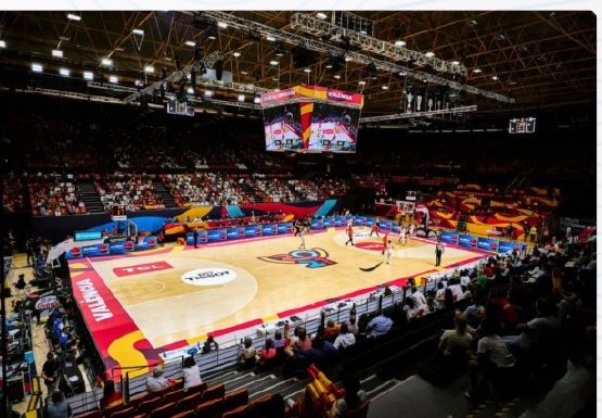 LED display in a sports arena during a basketball event