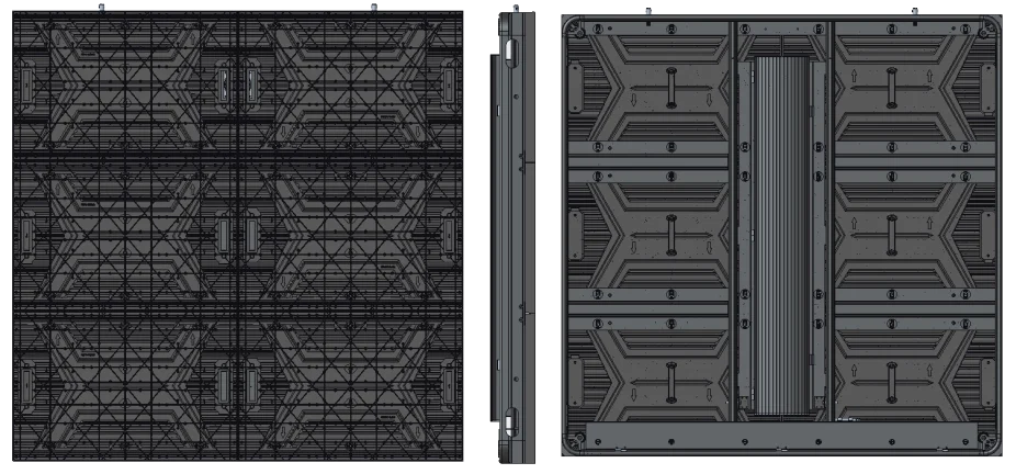 LK-FB1 outdoor cabinet shown from the module, side and rear views