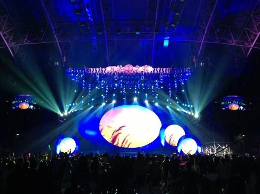 Rental LED displays used as stage screens at a live event